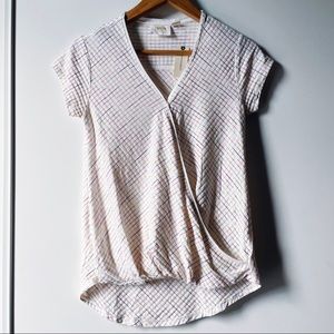 Anthropologie Maeve Cream Leila Rainbow Short Sleeve Wrap Top XS